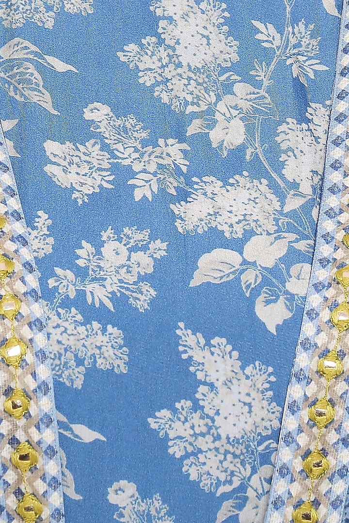 Blue & Off White Printed Vacation Dress With Jacket by Soup by Sougat Paul at Pernia's Pop Up Shop