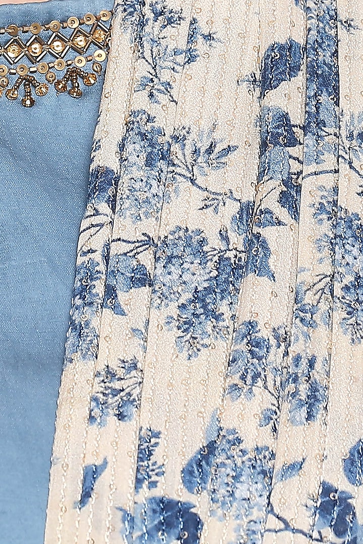 Blue & Off White Printed Party Wear Saree Set by Soup by Sougat Paul at Pernia's Pop Up Shop