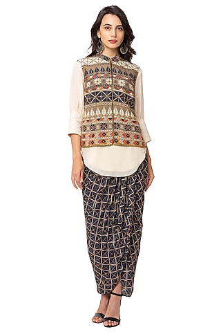 Blue Crepe Printed Dhoti Set by Soup By Sougat Paul