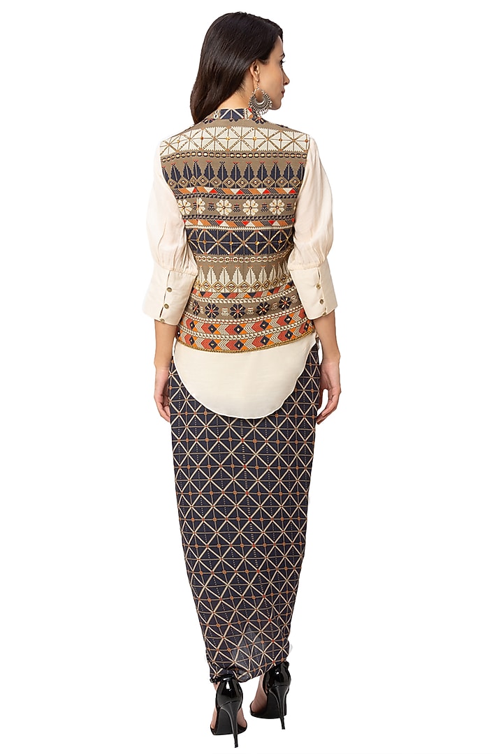 Blue Crepe Printed Dhoti Set by Soup By Sougat Paul at Pernia's Pop Up Shop