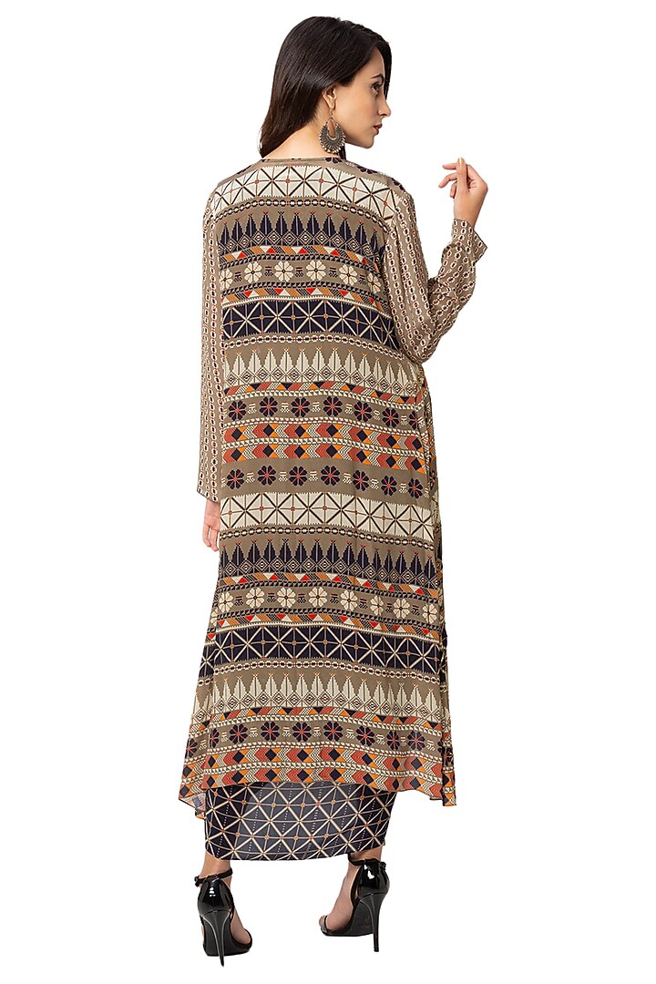 Beige Organza Printed Jacket Set by Soup By Sougat Paul at Pernia's Pop Up Shop
