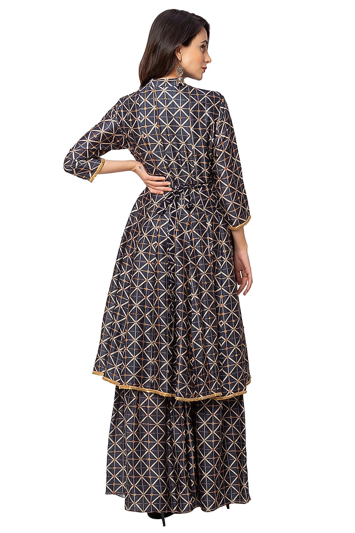 Cobalt Blue & Beige Printed Party Wear Sharara Set by Soup By Sougat Paul at Pernia's Pop Up Shop