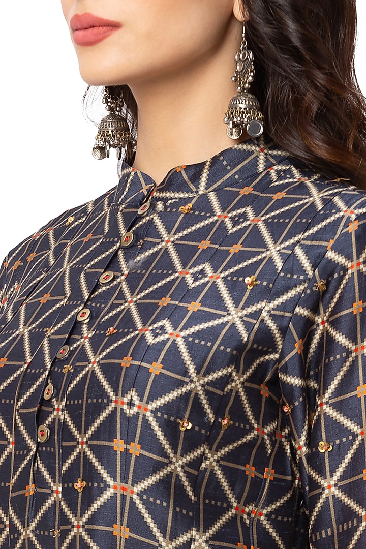 Cobalt Blue & Beige Printed Party Wear Sharara Set by Soup By Sougat Paul at Pernia's Pop Up Shop