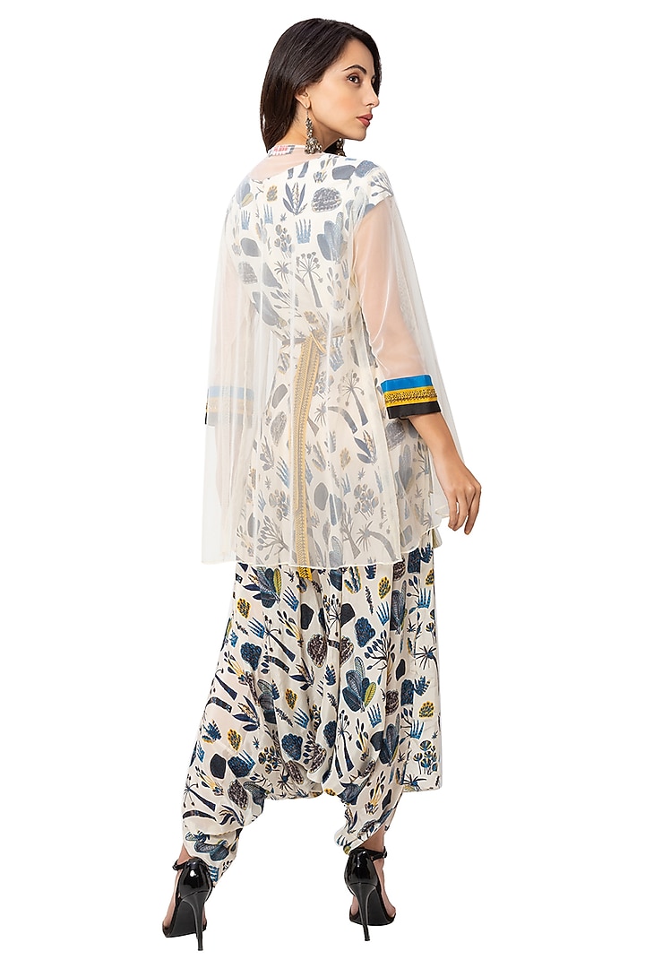 Off White Printed Jumpsuit With Net Jacket by Soup By Sougat Paul at Pernia's Pop Up Shop
