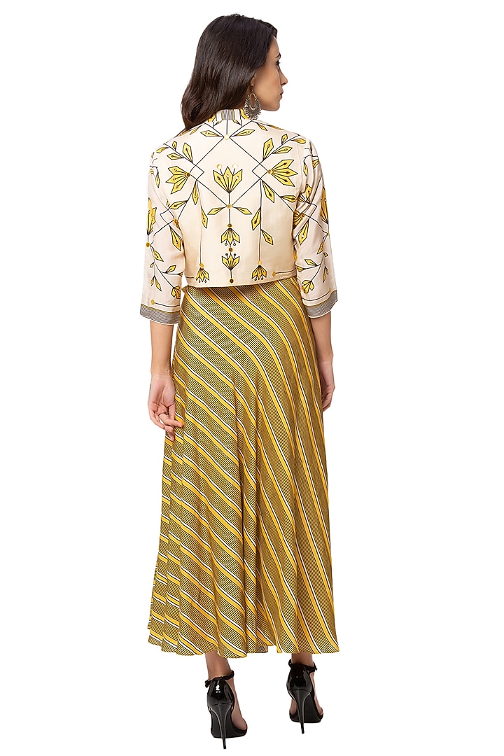 Yellow Dress With White Printed Jacket by Soup By Sougat Paul at Pernia's Pop Up Shop