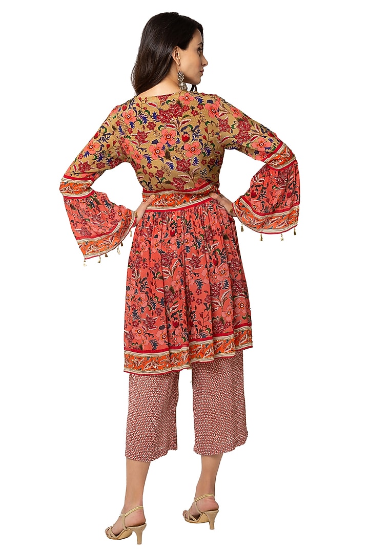 Red Printed Jumpsuit With Jacket by Soup By Sougat Paul at Pernia's Pop Up Shop