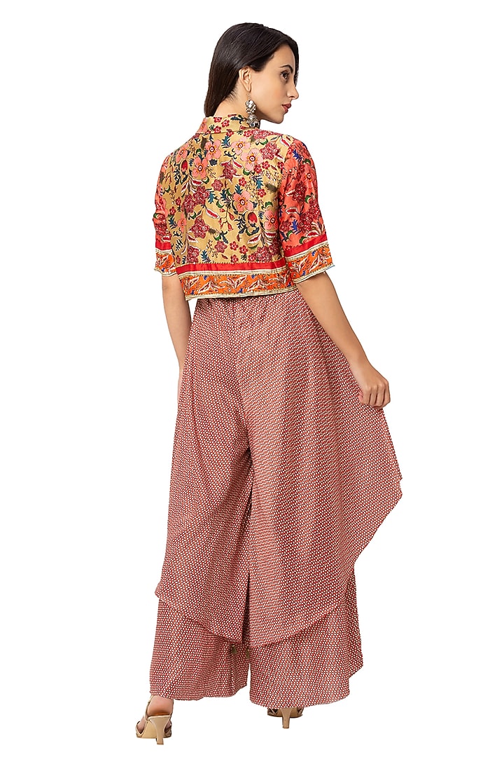 Red Printed Jumpsuit With Jacket by Soup By Sougat Paul at Pernia's Pop Up Shop