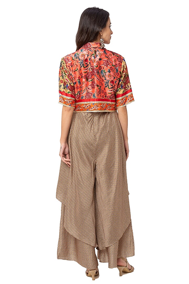 Beige Printed Jumpsuit With Short Jacket by Soup By Sougat Paul at Pernia's Pop Up Shop