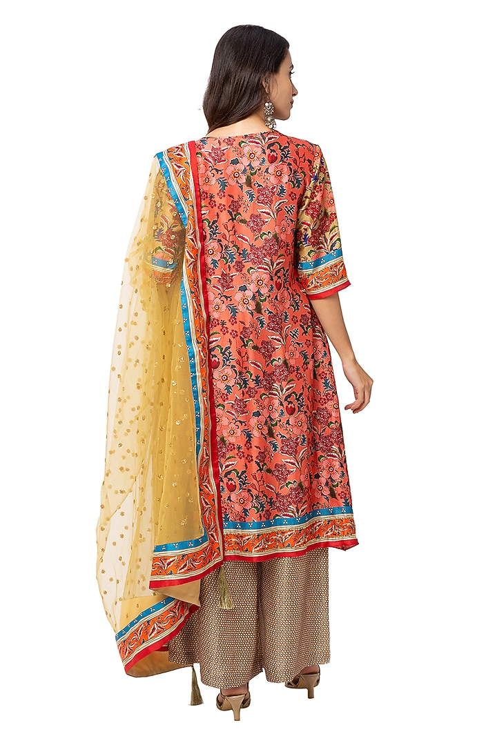 Red & Green Printed Kurta Set by Soup By Sougat Paul at Pernia's Pop Up Shop