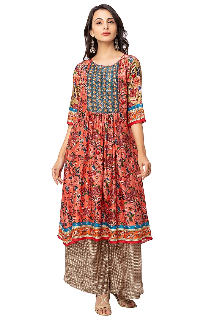 Red & Green Printed Kurta Set by Soup By Sougat Paul at Pernia's Pop Up Shop