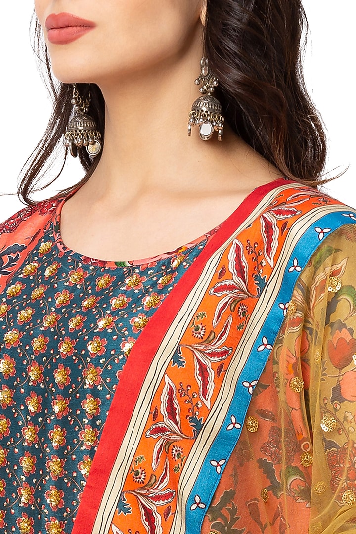 Red & Green Printed Kurta Set by Soup By Sougat Paul at Pernia's Pop Up Shop