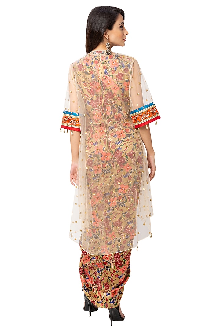 Yellow Saree Dress With White Net Jacket by Soup By Sougat Paul at Pernia's Pop Up Shop