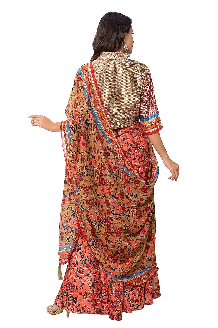 Red Printed Lehenga Set by Soup By Sougat Paul at Pernia's Pop Up Shop