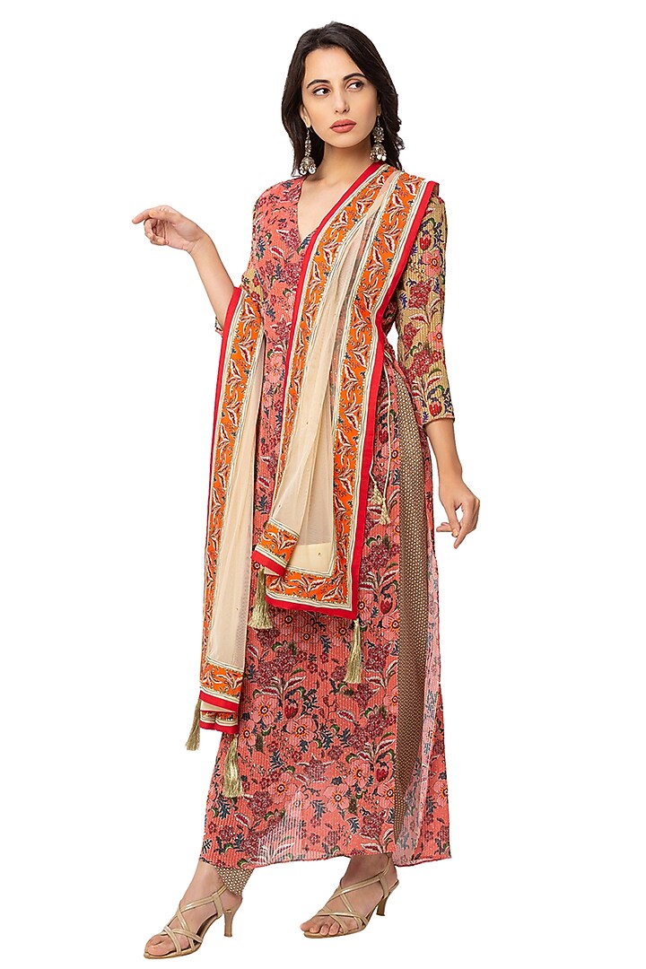 Red Printed Kurta Set by Soup By Sougat Paul at Pernia's Pop Up Shop