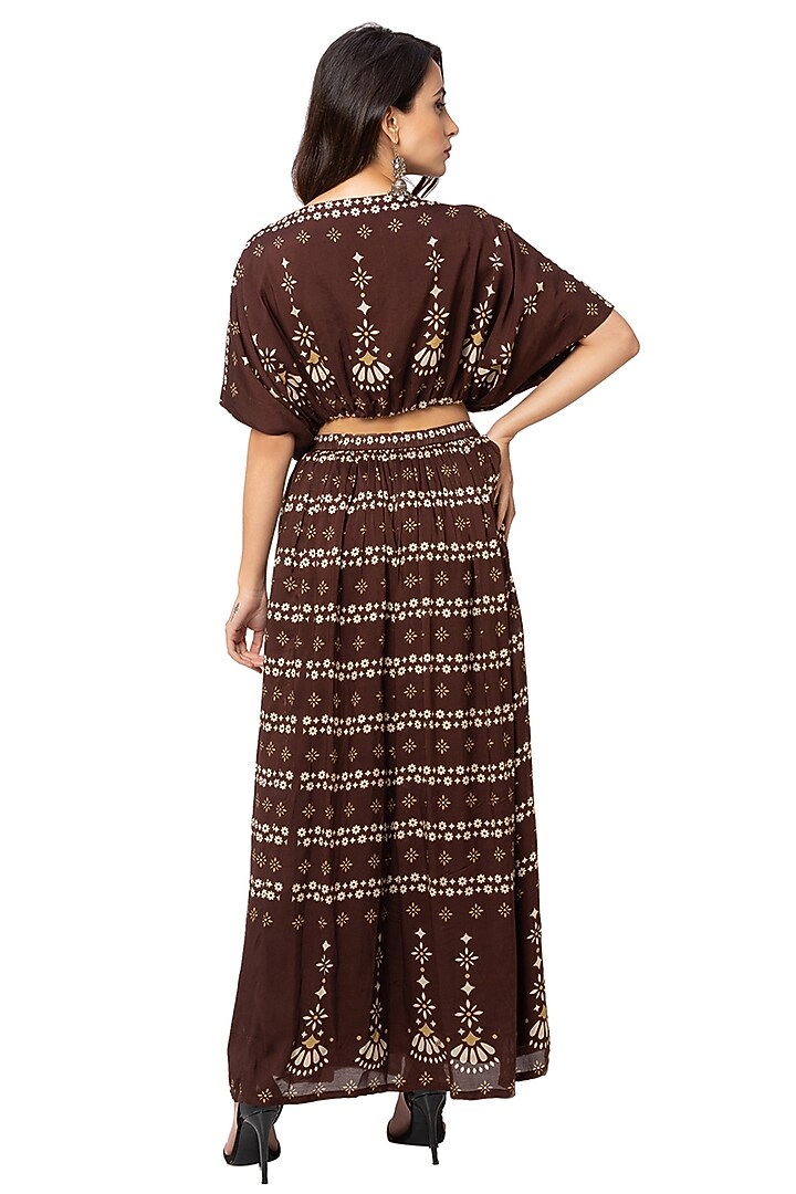 Coffee Brown Printed Skirt Set by Soup By Sougat Paul at Pernia's Pop Up Shop