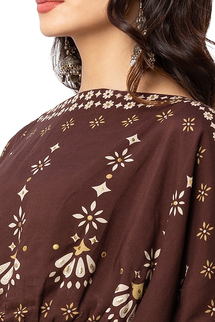 Coffee Brown Printed Skirt Set by Soup By Sougat Paul at Pernia's Pop Up Shop