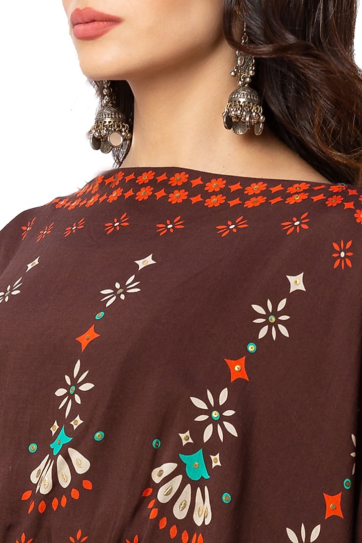 Coffee & Rust Brown Printed Skirt Set by Soup By Sougat Paul at Pernia's Pop Up Shop