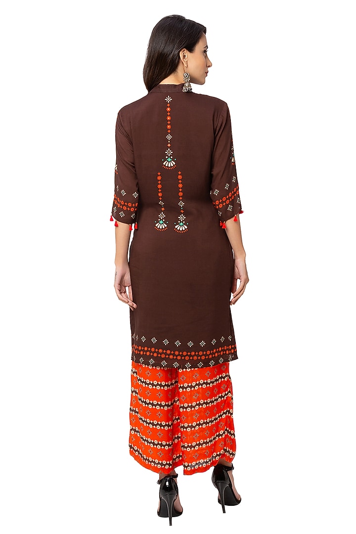 Coffee Brown & Rust Orange Pant Set by Soup By Sougat Paul at Pernia's Pop Up Shop