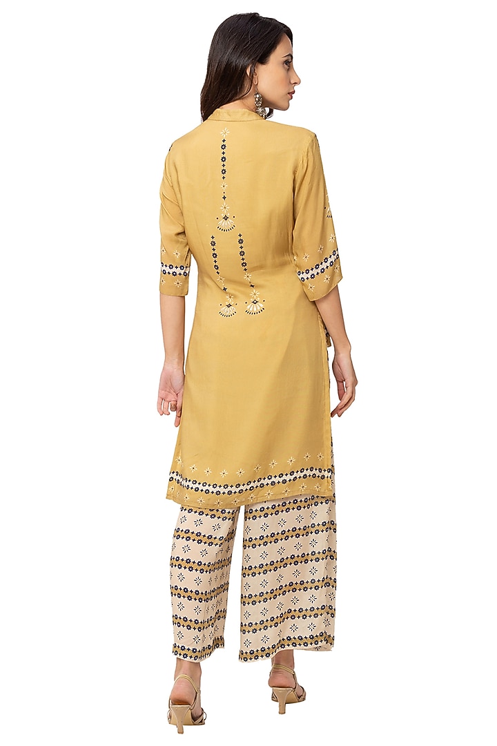 Yellow & Off White Pant Set by Soup By Sougat Paul at Pernia's Pop Up Shop