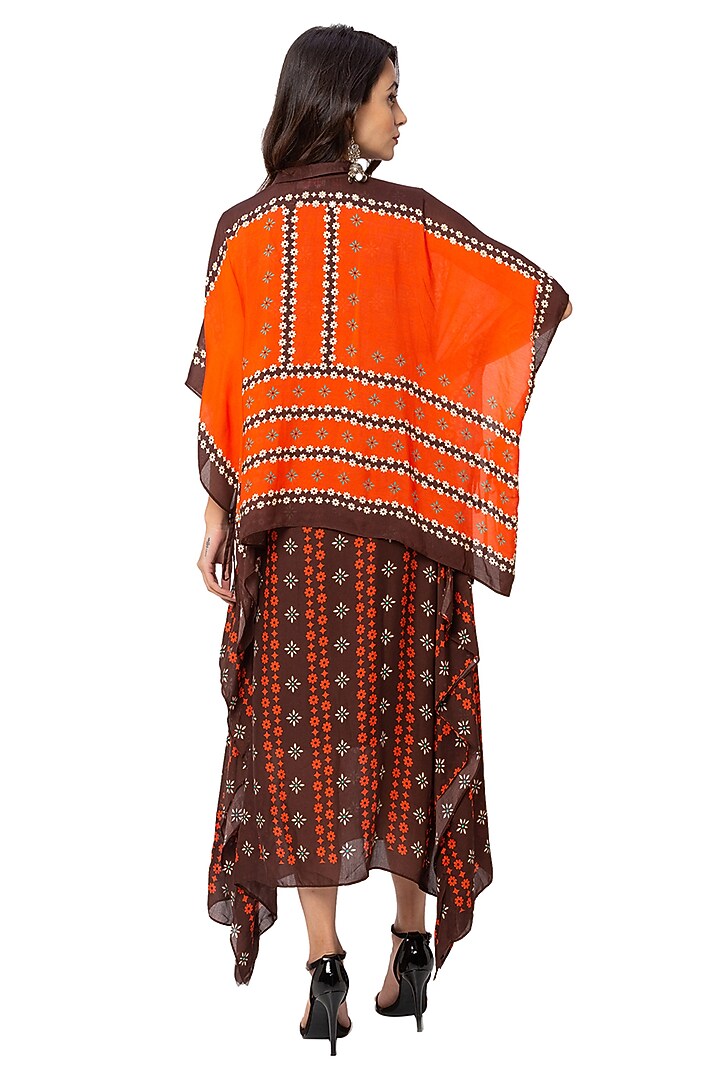 Rust Orange Summer Dress With Coffee Brown Kaftan Jacket by Soup By Sougat Paul at Pernia's Pop Up Shop