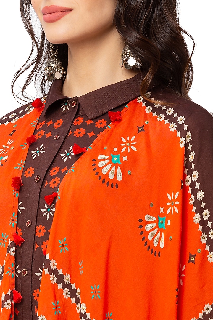 Rust Orange Summer Dress With Coffee Brown Kaftan Jacket by Soup By Sougat Paul at Pernia's Pop Up Shop