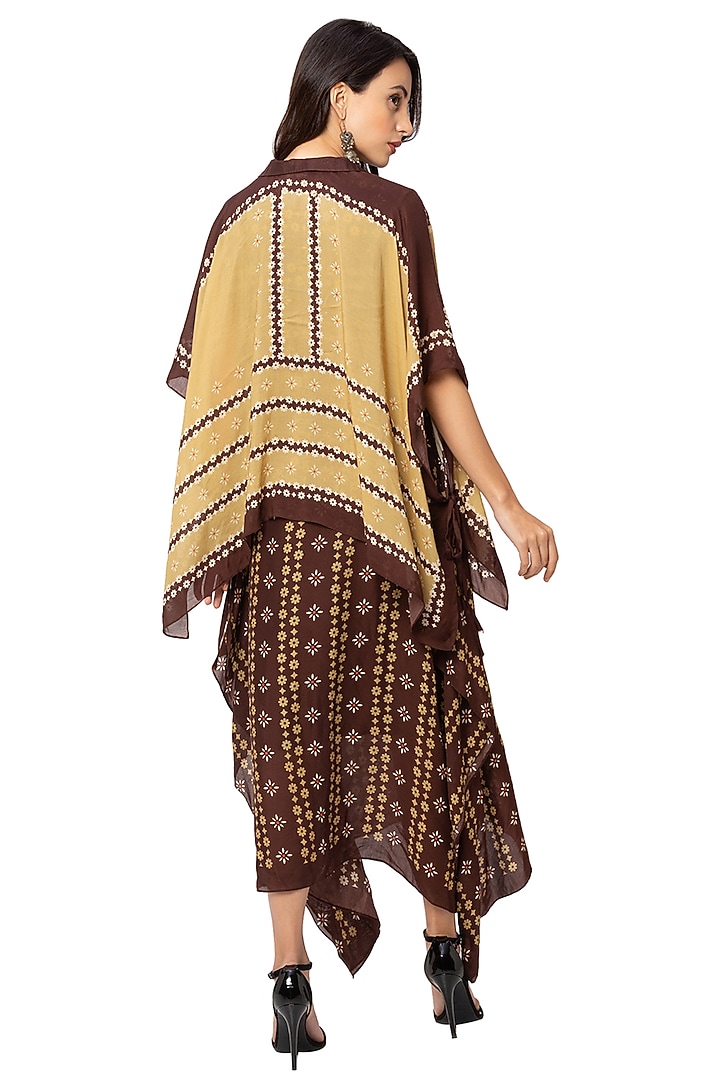 Coffee Brown Summer Dress With Mustard Kaftan Jacket by Soup By Sougat Paul at Pernia's Pop Up Shop