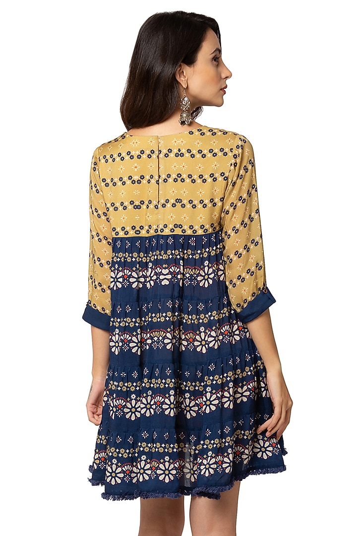 Mustard & Blue Printed Summer Dress by Soup By Sougat Paul at Pernia's Pop Up Shop