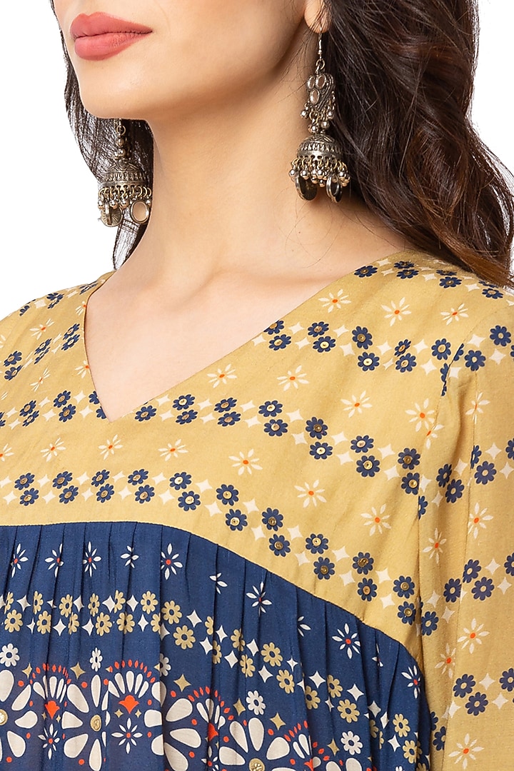 Mustard & Blue Printed Summer Dress by Soup By Sougat Paul at Pernia's Pop Up Shop