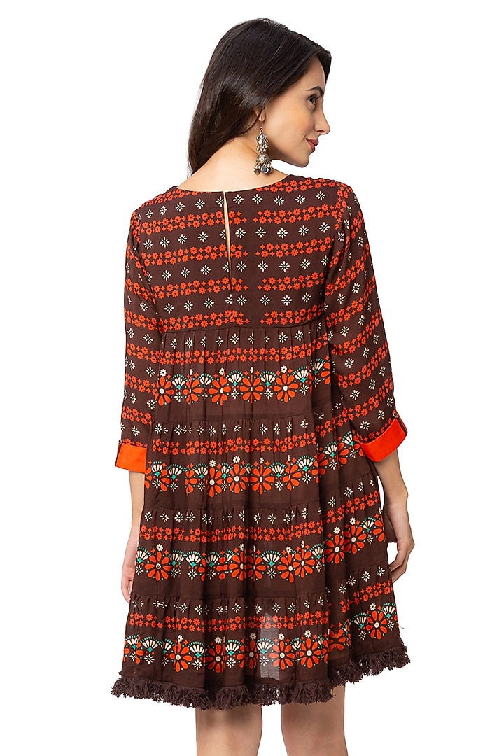 Coffee & Rust Brown Printed Summer Dress by Soup By Sougat Paul at Pernia's Pop Up Shop