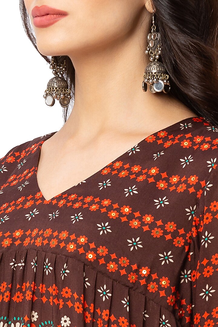 Coffee & Rust Brown Printed Summer Dress by Soup By Sougat Paul at Pernia's Pop Up Shop