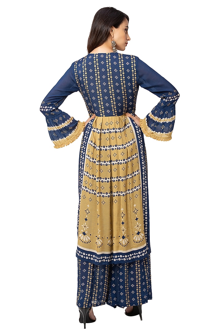 Mustard & Blue Kurta Set by Soup By Sougat Paul at Pernia's Pop Up Shop