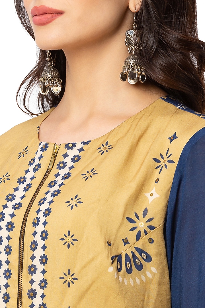 Mustard & Blue Kurta Set by Soup By Sougat Paul at Pernia's Pop Up Shop
