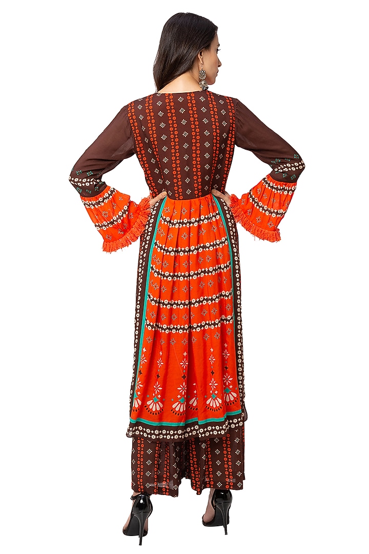 Coffee Brown & Rust Orange Gathered Kurta Set by Soup By Sougat Paul at Pernia's Pop Up Shop
