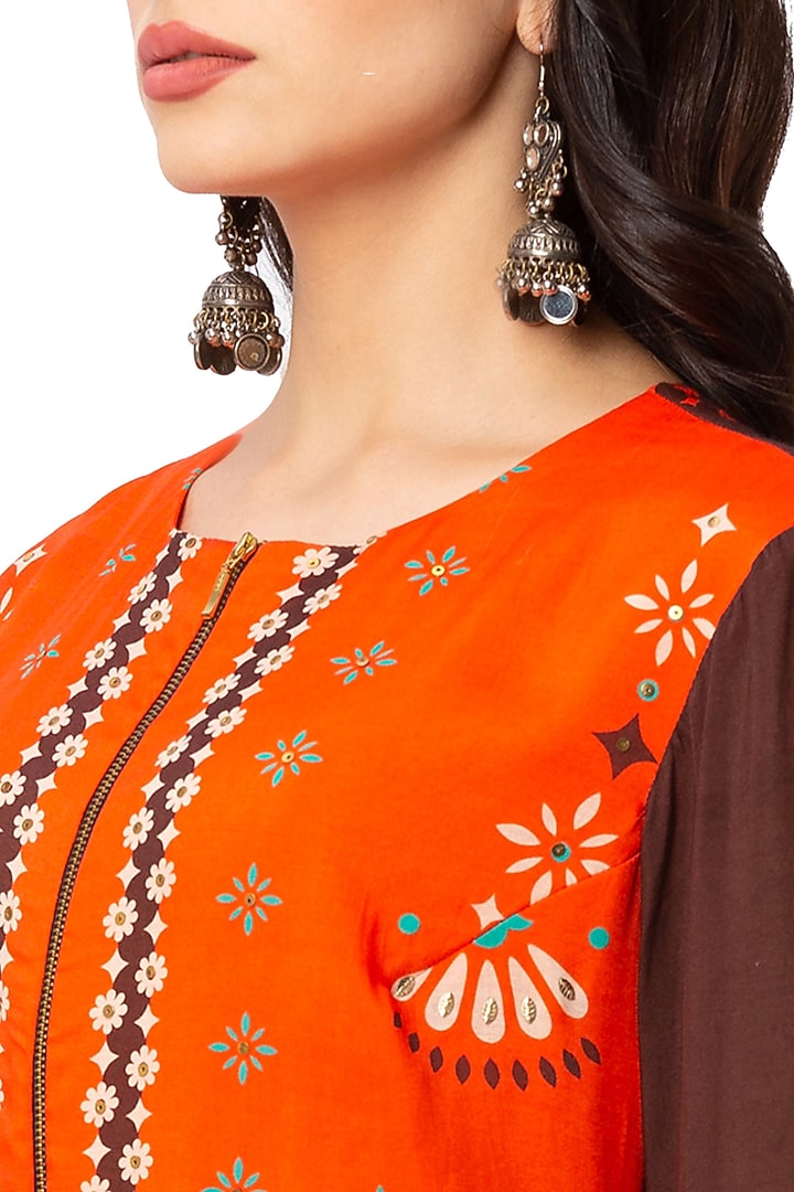 Coffee Brown & Rust Orange Gathered Kurta Set by Soup By Sougat Paul at Pernia's Pop Up Shop