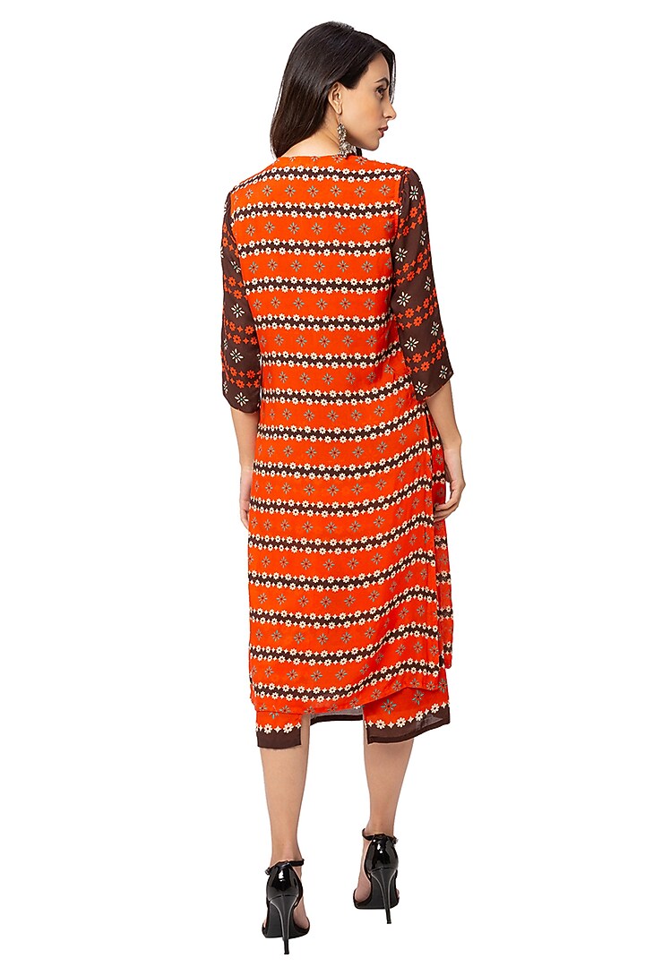 Coffee Brown & Rust Orange Summer Dress With Jacket by Soup By Sougat Paul at Pernia's Pop Up Shop