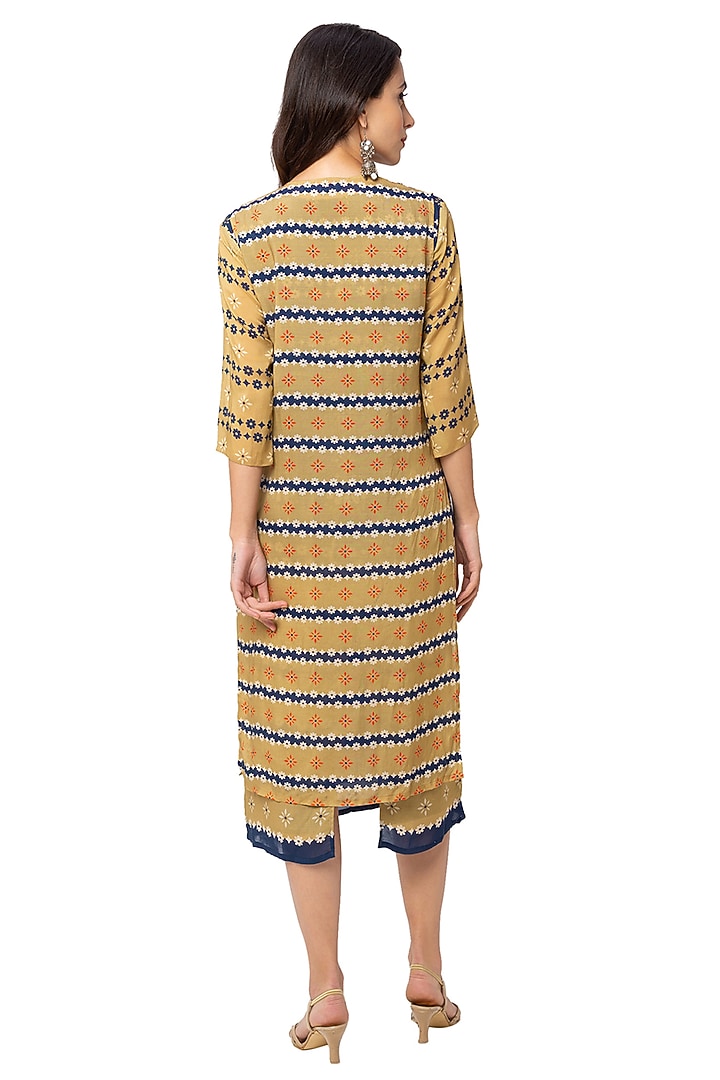 Mustard & Blue Summer Dress With Jacket by Soup By Sougat Paul at Pernia's Pop Up Shop