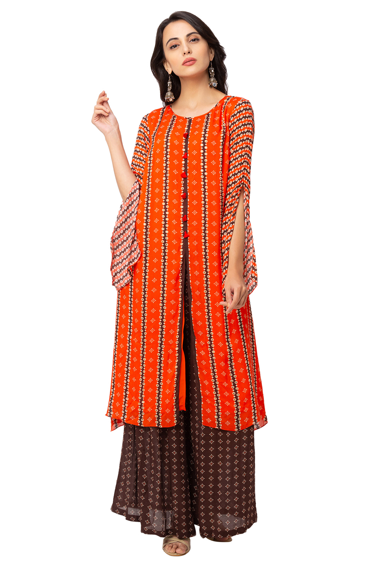 Coffee Brown & Rust Orange Printed Kurta Set by Soup By Sougat Paul at Pernia's Pop Up Shop