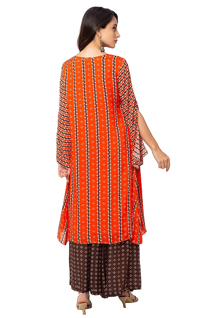 Coffee Brown & Rust Orange Printed Kurta Set by Soup By Sougat Paul at Pernia's Pop Up Shop
