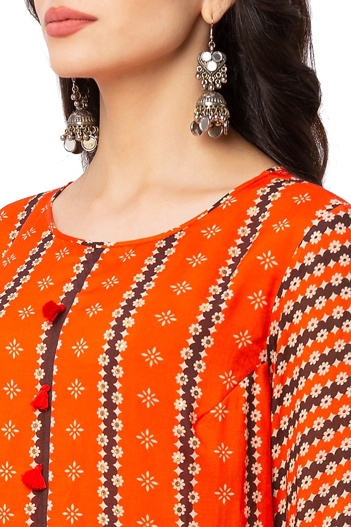 Coffee Brown & Rust Orange Printed Kurta Set by Soup By Sougat Paul at Pernia's Pop Up Shop