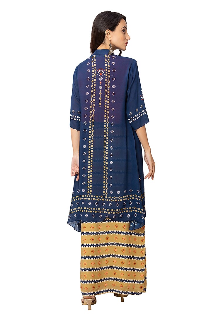 Mustard Skirt With Blue Jacket Set by Soup By Sougat Paul at Pernia's Pop Up Shop