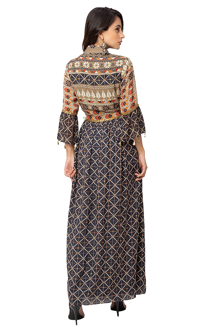 Blue & Beige Printed Wrap Vacation Dress by Soup By Sougat Paul at Pernia's Pop Up Shop