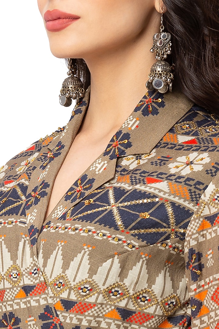 Blue & Beige Printed Wrap Vacation Dress by Soup By Sougat Paul at Pernia's Pop Up Shop
