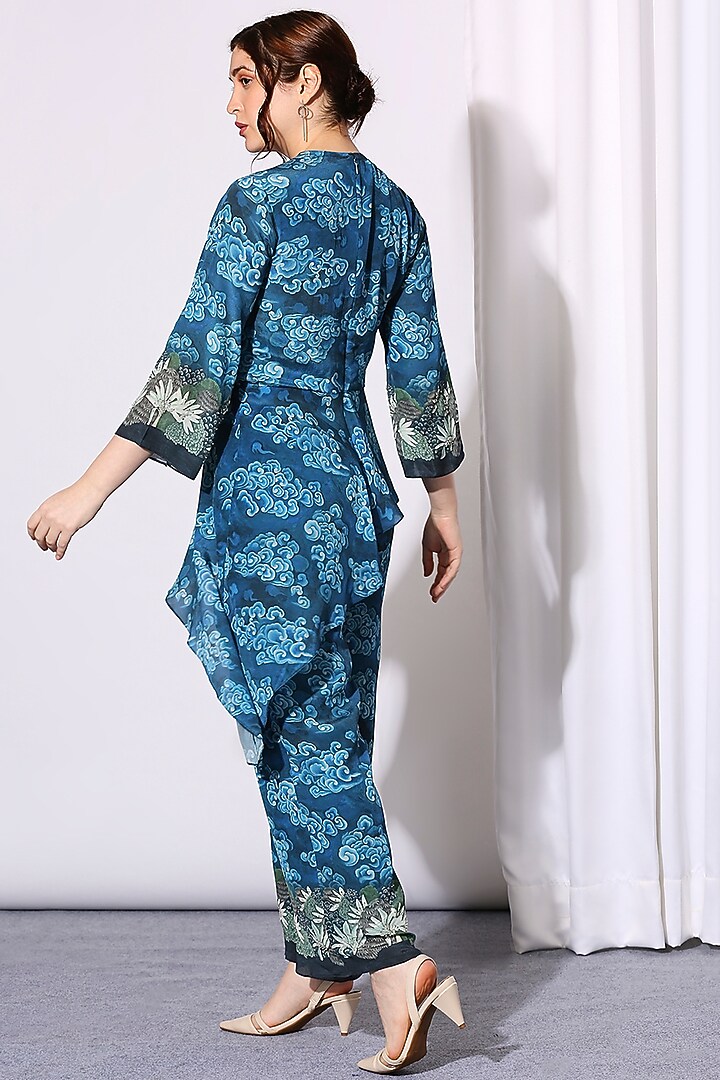 Cobalt Blue Printed Jumpsuit by Soup by Sougat Paul at Pernia's Pop Up Shop