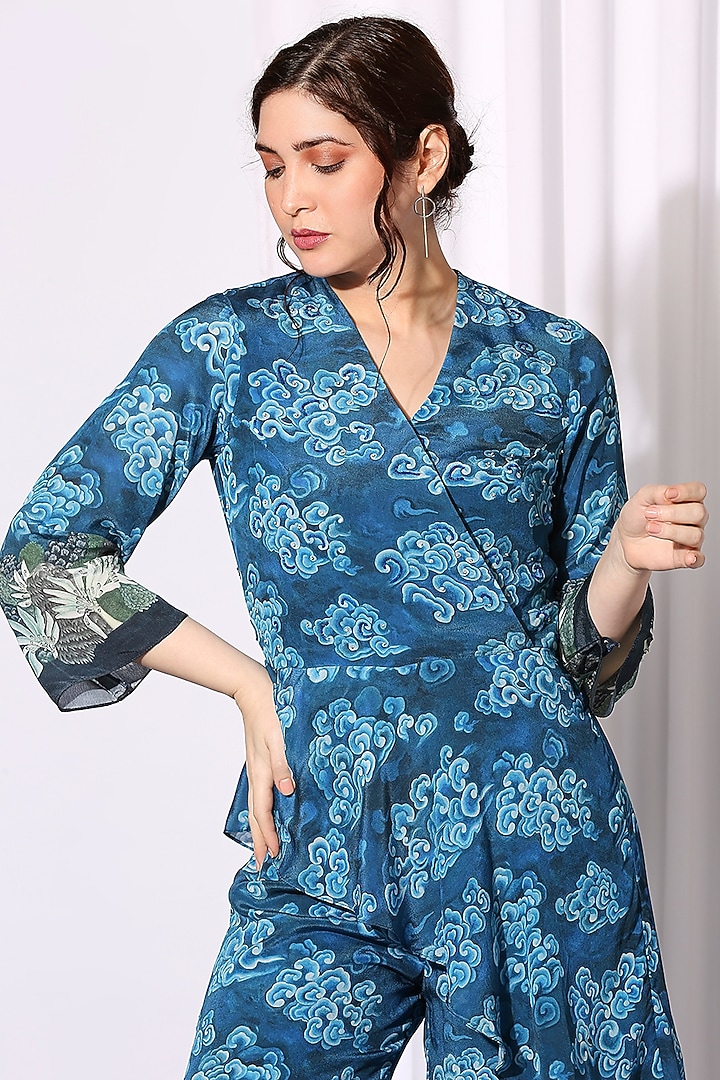 Cobalt Blue Printed Jumpsuit by Soup by Sougat Paul at Pernia's Pop Up Shop