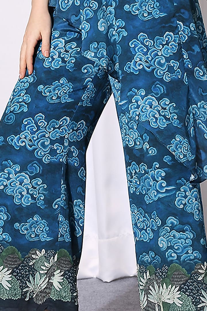 Cobalt Blue Printed Jumpsuit by Soup by Sougat Paul at Pernia's Pop Up Shop