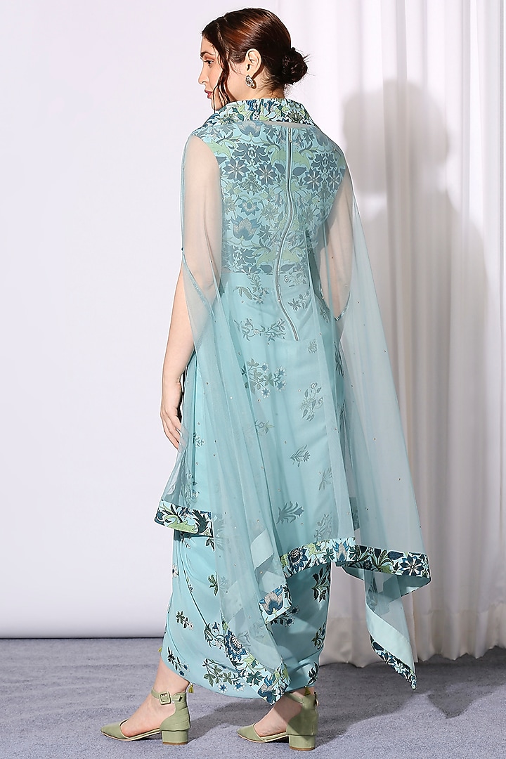 Aqua Blue Draped Jacket Vacation Dress by Soup by Sougat Paul at Pernia's Pop Up Shop