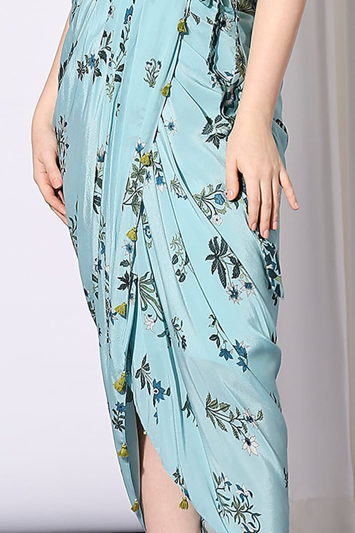 Aqua Blue Draped Jacket Vacation Dress by Soup by Sougat Paul at Pernia's Pop Up Shop
