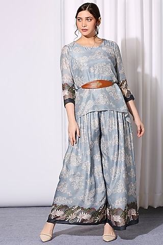Powder Blue Printed Co-Ord Set by Soup by Sougat Paul