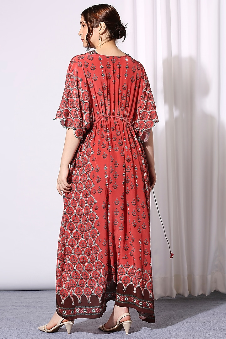 Red Embroidered Kaftan by Soup by Sougat Paul at Pernia's Pop Up Shop