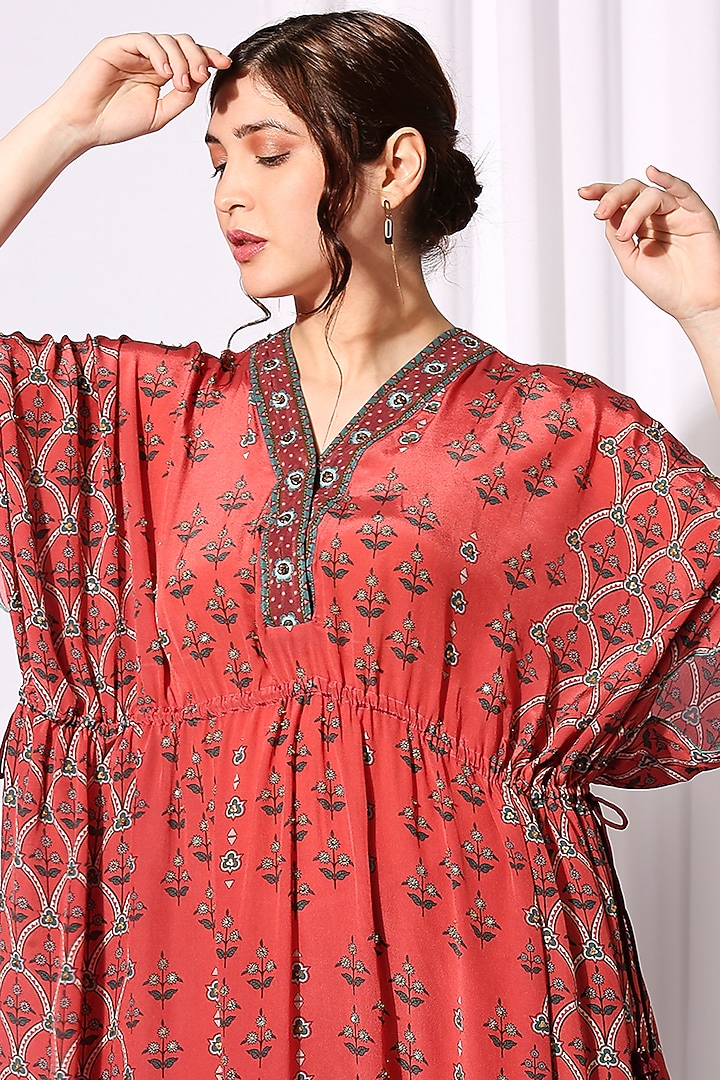 Red Embroidered Kaftan by Soup by Sougat Paul at Pernia's Pop Up Shop